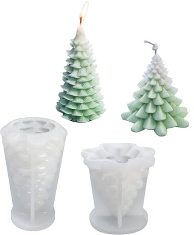 Lotvic Christmas Candle Moulds, 2 Pcs Christmas Tree Moulds, Silicone Candle Moulds for Candle Making, Xmas Handmade DIY Candle Making Mould for Christmas Party