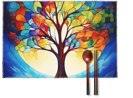 Tischsets 4er Set Abwaschbar Platzsets für Esstisch Hitzebeständig Baum Tischmatten Desktop Schutzmatte Abwischbare Platzsets Schreibtischunterlage für Küche