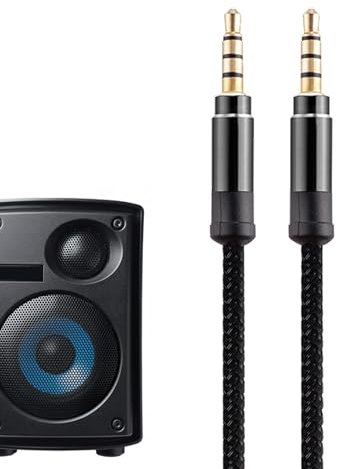 Generic - Cable de audio de nailon de 1,5 m y 3 m, 3,5 mm para automóvil | Adaptador de extensión de cable auxiliar para altavoz de coche, conector macho a macho, Audio, negro