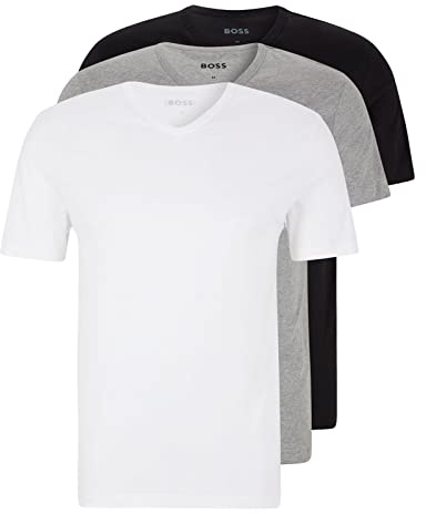 BOSS Herren Classic T-Shirts Kurzarm Shirts Pure Cotton V-Neck 3er Pack, Farbe:Mehrfarbig, Artikel:-999 Black/White/Grey, Größe:2XL
