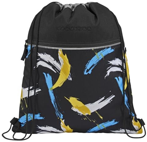 coocazoo Turnbeutel „Crazy Artnight”, schwarz-blau, mit Reißverschlussfach und Kordelzug, reflektierende Elemente, Schlaufen zur Befestigung am Schulrucksack, 10 Liter, ab der 3. Klasse