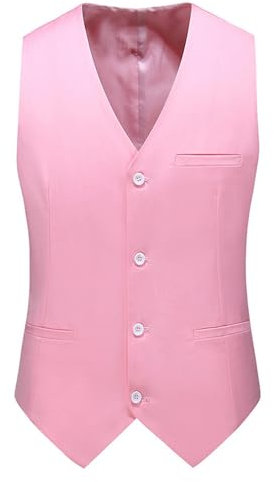 YOSUWOAI Gilet da uomo, formale, elegante, tinta unita, scollo a V, con tasche, per matrimoni, feste, business, slim fit, gilet da uomo, senza maniche, smoking, O rosa., L