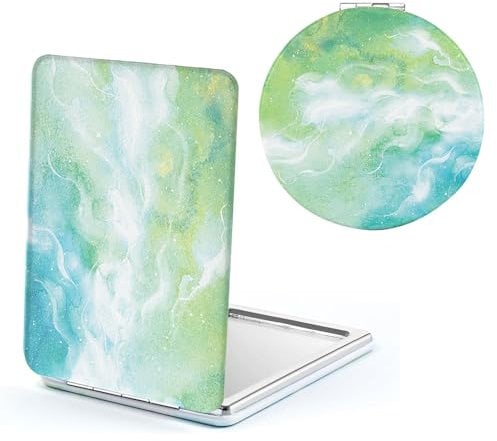 Mlysnd Taschenspiegel, Compact Mirror, 2 Stück Taschenspiegel Klappbar Faltbar Doppelseitiger Wasserfarbener Schminkspiegel Rund (7.2cm) Quadratisch (6.2x8.5cm)