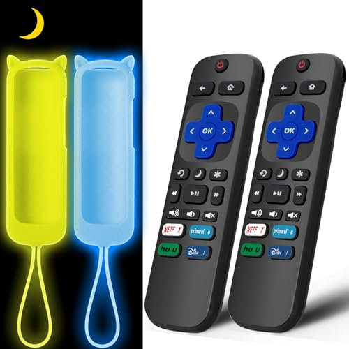 Ersatz-Fernbedienung für Roku TV mit weicher Silikon-Schutzhülle (leuchtet im Dunkeln), Universal-Fernbedienung für TCL Roku/Onn Roku/Hisense Roku/Sharp Roku/Element Roku/Philips Roku Smart TV, 2 + 2