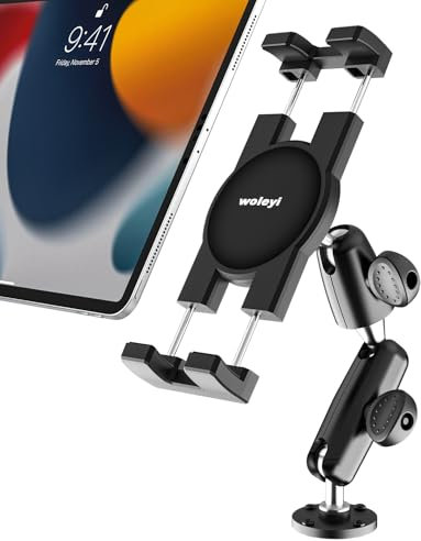 woleyi Soporte Tablet Base de Taladro para Coche Camión Caravana Bote Pared [Multiángulo Ajustable] Soporte Tablet Salpicadero Resistencia para iPad Pro Air Mini, Galaxy Tab, Móvil, 4-12.9