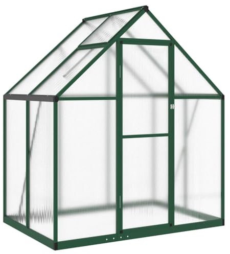 Utiny Gewächshaus mit Fundamentrahmen Grün 169x114x195 cm Aluminimum Frühbeet Pflanzenhaus mit Dachrinnensystem Flügeltür Treibhaus für Pflanzen