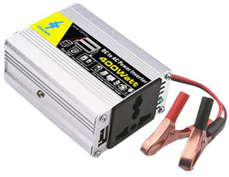Onduleur À Ondes Sinusoïdales Pures - Onduleur 400W | Onduleur Solaire 12V DC À 220V AC avec 2 Clips De Batterie pour Camion, Maison, Véhicules, Camping-Car, Hors Réseau