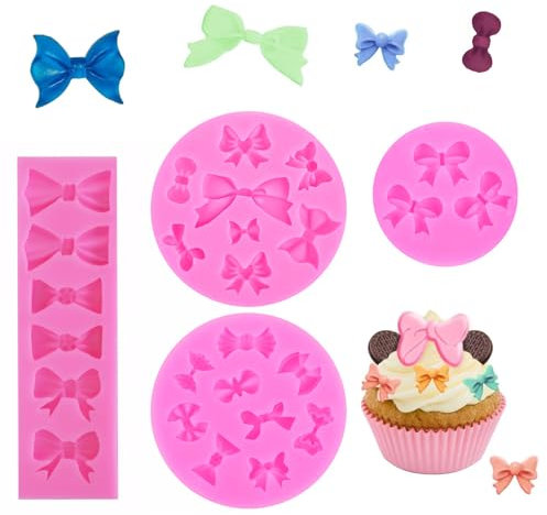 4 Pezzi Stampini in Silicone per Fondente, Stampo per Fondente al Cioccolato con Fiocco, Stampi in Silicone a Forma di Fiocco, per Decorazioni di Torte in Pasta di Zucchero, Cupcake, Caramelle