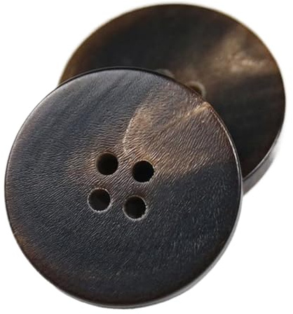 Doppelter flacher Knopf aus natürlichem Horn für Oberbekleidung, Dunkelbraun, 25mm-10 Stk