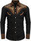 Men's Long Sleeve Oxford Shirt Business Casual Regular Fit Button Up Men's Shiny Design Dress Shirts Vintage Floral Embroidery Western Traditional Ethnic Pattern Shirt Black