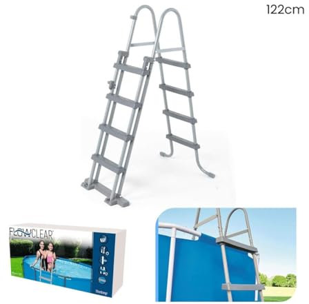 OISE ART STORE Trade Shop - Scaletta di Sicurezza per Piscine 122cm con Gradini in Plastica Telaio in Metallo 58331 -