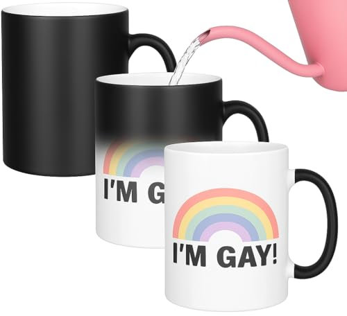 Gift Island Tasse mit Aufschrift I'm Gay, Regenbogen-Wärmewechsel-Tasse, LGBTQ+ und Pride-Tasse, Geschenk, lustiges Geschenk, Farbwechsel mit heißem Wasser, 325 ml
