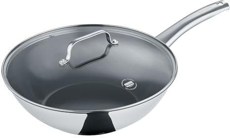 Berndes Wokpfanne 30 cm mit Glasdeckel – Edelstahlpfanne mit Versiegelung – Induktion & allherdtauglich – PFAS- und PFOA-frei – antihaftbeschichtet -backofengeeignet