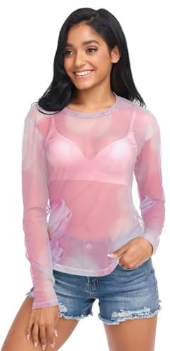 Bouquet de tulipes roses transparentes pour femmes, haut en maille rave S-XXL, Bouquet de tulipes roses, Taille L