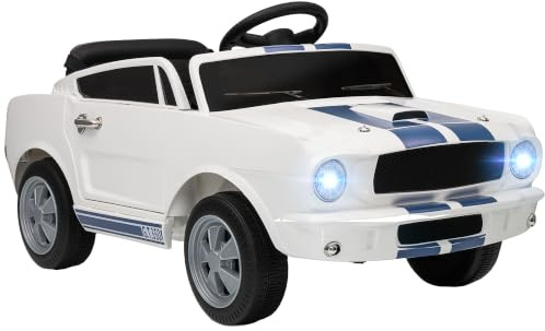AIYAPLAY Kinder Elektroauto Ford Shelby GT 350 Mustang 12V 3-6 Jahre Weiß | 2,4GHz Fernbedienung, Musik, Hupe, LED, Elektrofahrzeug mit Doppelmotor, bis 3,5 km/h, Elektro Kinderauto, Kinderfahrzeug