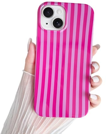 SmoBea for iPhone 13 Case Cute Striped Phone Case Soft TPU Slim Shockproof Phone Cover for Women Girls Beautiful and Stylish, Hot Pink
