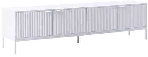 Beliani Mobile TV scorrevole retrò MDF bianco Gambe in metallo