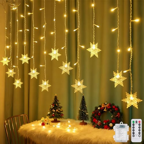 DAZZTIME LED Rideau Lumineux Guirlande,4m 96LED Rideau Lumineux Flocons de Neige,Lampe de Noël pour fenêtre d'intérieur,Lumière Décoration,pour Fête Jardin Noël Mariage