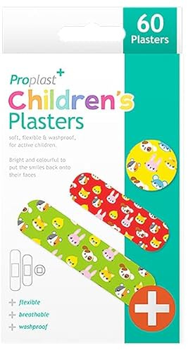 Coloured Children's Plasters, 60 Pack, Assorted Designs, Washproof, Flexible, Breathable
