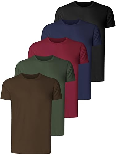 Teesmen T Shirts for Men UK 5 Pack Short Sleeve Crew Neck Plain Cotton Boys Adult Sport Tees Undershirts Workwear Gym Running Workout Casual Daily Shirt (Multipack 61, XL)
