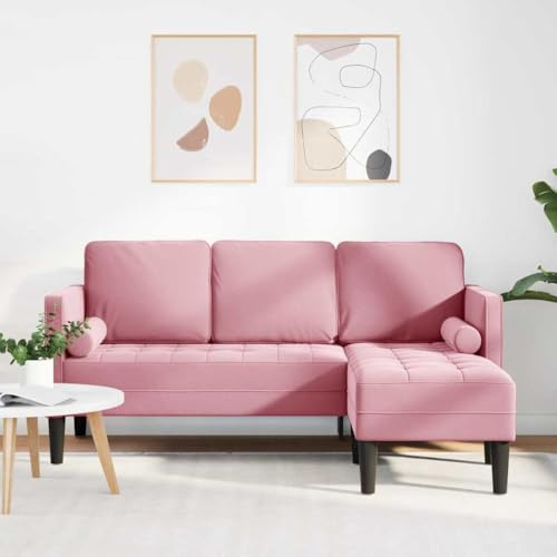 SooIarix Sofa Set mit Kissen Rosa Polyester, 3-Sitzer L-förmiges Ecksofa mit Samt Armlehnen, modular, kompakt, langlebig, modernes Lounge Möbel für kleines Wohnzimmer und Outdoor Camping