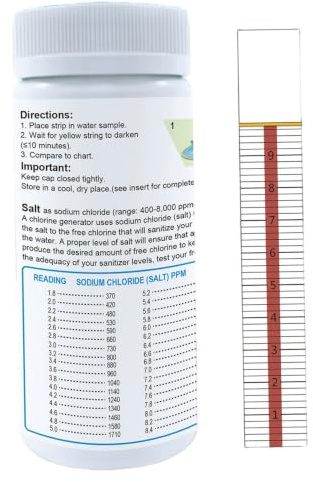 Bandelettes de Test de sel piscine, 10 pièces, bandelettes Test sel pour piscine d'eau salée 1-14 et 1500 5000mg l, Kit salinité pour piscines d'eau potable à usage industriel