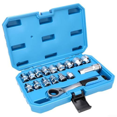 EaseSunny Pass Through Socket Set 28PCS Reversible Ratchet Wrench Bundle Chromium Vanadium Alloy for Stripped Nuts Bicycle Fix(17pcs)