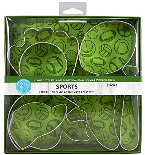 R&M 1805 Sport Ausstechformen, Baseballkappe, Fledermaus, Handschuh, Fußball, Helm, Sneaker, Kreis, Legierter Stahl, Silber