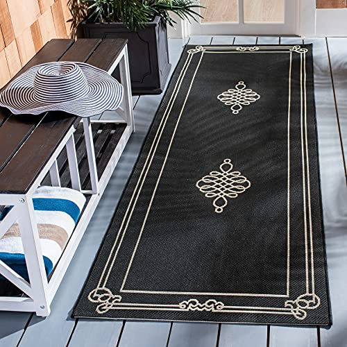 SAFAVIEH Washable Rug Outdoor Courtyard Collection - 2'3 x 6'7 Runner, Black & Cream, Non-Shedding & Easy Cleaning, Ideal for Patio, Entryway, Mudroom, Hallway, Kitchen (CY6788-26)