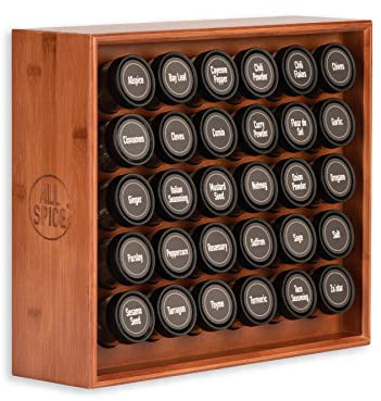AllSpice Wooden Spice Rack, Includes 30 4oz Jars- Cherry by
