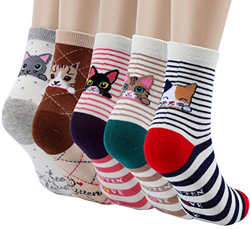 Jeasona 5 Pairs Cotton Socks Women Size 4-9 Animal Patterns | Animal Themed Cute Patterns Soft Comfortable Multipack Everyday Wear