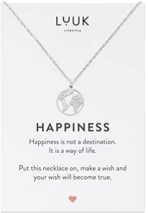LUUK LIFESTYLE Wasserfeste Edelstahl Halskette mit Anhänger, moderner Schmuck, Geschenkidee für Damen, Glücksbringer für Frauen, feminin & filigran, Kette mit Weltkarte I Weltkugel, silber