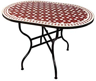 ORIGINAL Marokkanischer Mosaiktisch Gartentisch 120x80cm Groß eckig oval klappbar | Eckiger klappbarer Mosaik Esstisch Mediterran | als Klapptisch für Balkon oder Garten | Estrella Bordeaux Weiß