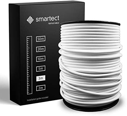 smartect Cavo Elettrico Tessile Bianco, 3 Metri Filo Elettrico Vintage, Tripolare (3 x 0.75mm²) Cavo Elettrico Rivestito in Tessuto per Fai da Te