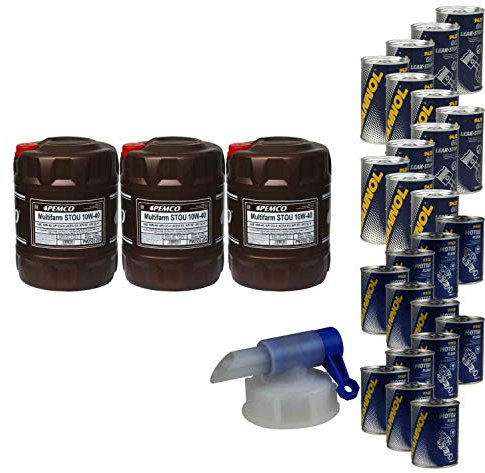 60L Motoröl PEMCO SAE 10W-40 Multifarm STOU 12xLeak-Stop+Motor Flush