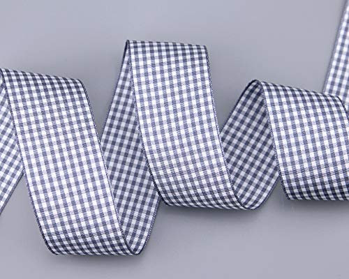 finemark 25 m x 38 mm Dekoband KARO Klassik GRAU Schleifenband kariert Geschenkband ohne Draht zum dekorieren nähen