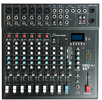 Studiomaster CLUB XS10+ 10 Channel Audio Mixer - Bluetooth, DSP Effects, USB & SD Media Recorder, Footswitch Control for Live Sound & Home Recording Applications