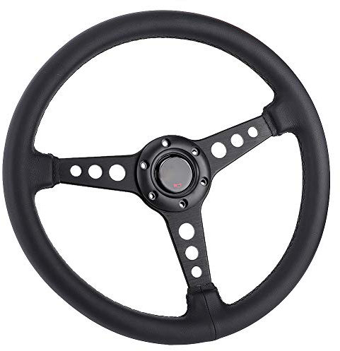 Volante da corsa, 14 pollici / 350 mm per volante da corsa in pelle nera a 6 bulloni stile Cuciture nere con pulsante clacson