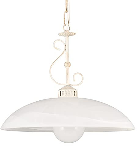 Helios Leuchten 203362 Hängelampe Küche Landhaus shabby weiß, Pendellampe Wohnzimmer, LED Lampe Esstisch, Pendelleuchte Glas weiß, Küchen-Lampe, Deckenlampe Wohnzimmer, Deckenleuchte Flur