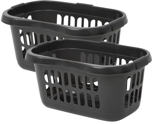 [Set of 2] - Large 60L Laundry Basket Hamper Plastic Hipster Clothes Washing Bedding Linen Storage - (Midnight Greyish)