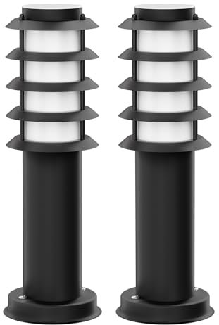 ledscom.de 2 Stück Wegelicht/Pollerleuchte PORU für außen, IP44, Gitter, 39 cm, schwarz, 1x E27 max. 40W