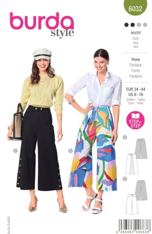 Burda Style Katalog-Schnittmuster Hosen mit weitem Bein | Damen, Gr. 34-44 | Nählevel: Leicht #6032