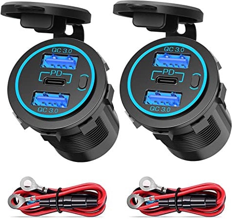 (3-USB 66W) 12V USBC Steckdose Einbau: PD3.0 Typ C USB-Buchse Wasserdicht 12 Volt KFZ Dose Zigarettenanzünder Adapter mit 3 Anschlüsse Schalter für iPhone Wohnmobil Auto Motorrad Boot LKW Wohnwagen