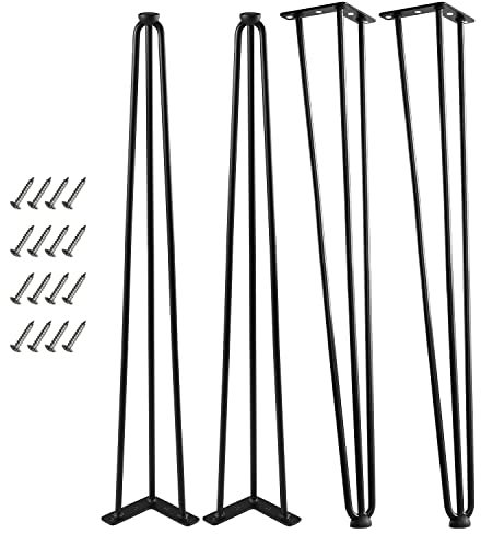Ironalita 34 Inch Hairpin Legs for Furniture set of 4, Heavy Duty 3 Rod Metal Table Legs with 3/8 Black Solid Iron, DIY Hair Pin Legs for Counter Bar Stool, Console Table, Entryway Table, Plant Stand