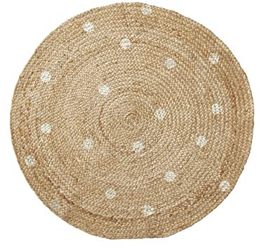 VERTBAUDET Runder Teppich aus Jute, mit goldfarbenen Punkten, Hellbeige, einfarbig mit Dekor TU