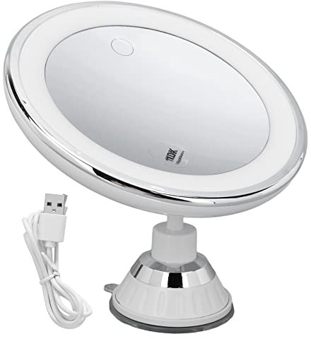 Specchio per Trucco Ingranditore 10x con Luci, Specchio per Trucco a Ventosa 10x con Specchio per Trucco 3 Colori Chiari 10x Specchio per Trucco con Ventose per Trucco, Viaggio e Bagno di Casa