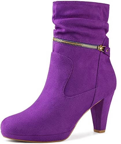 Perphy Stivali da donna con tacco a blocchi alla caviglia con plateau, Viola, 37.5 EU