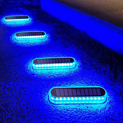 Lacasa Solar Bodenleuchten Aussen Solarleuchten Garten, 40LM LED Treppenlicht, Solarlampen für Außen Wasserdicht IP68 für Garage Hof Gehweg Terrasse, Blau, 4 Stück