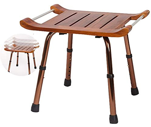 EEUK Duschhocker, Duschklappsitz mit armlehnen duschstuhl höhenverstellbar 38.5-53.5 cm Badhocker Anti-Rutsch Badsitz Duschhilfe Duschsitz aus Alu und Holz für Alter, Schwangere