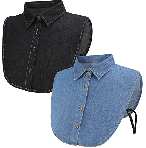 2 Pièces Faux Col Femme Détachable, Demi Chemists Col Chemister Col de Chemise Removable Faux Colliers Col Amovible Dickey Col Détachable pour Femmes Filles Faveurs Décoratives, Denim